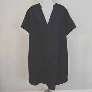 Lush Shift Dress XXL Black Short Sleeve V-Neck Crepe Women's